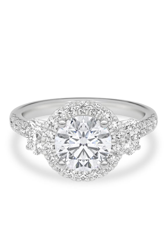 2.02 Ct Round Cut Moissanite Halo Rings - Radiant Moissanite - Timeless Solitaire with Accents - 14K White Gold Plated Rings - Bridal Ring for Her - Perfect Gift for Lasting Memory