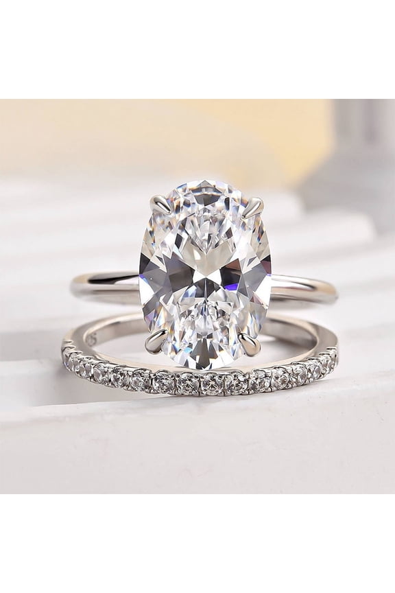 2.1 Ct Oval Cut Diamond Wedding Ring - 14K White Gold Plated Bridal Set Engagement Ring - Honor Your Moments with a Timeless Sparkle and Graceful Presence