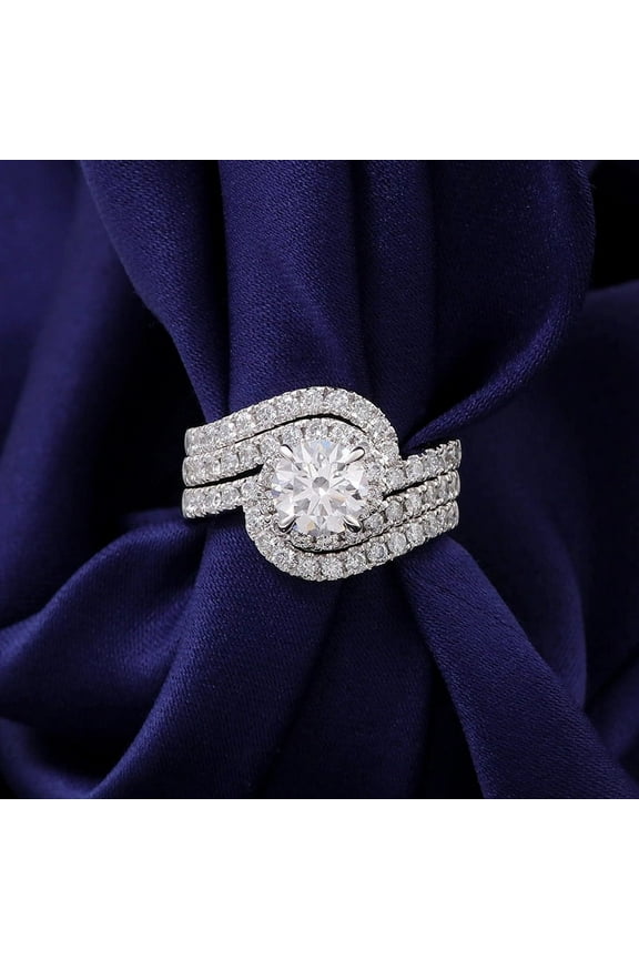 2.1 Ct Round Cut Diamond Ring – 14K White Gold Plated Trio Bridal Set – Women's Elegant Design – Celebrate Your Union with a Memorable Keepsake