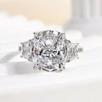 Eloya Jewel Cushion Cut 1.7 Ct Lab-Created Simulated Diamond Engagement Ring for Women - Three Stone Prong Set Solitaire in 14K White Gold Plated - Ideal Wedding Gift