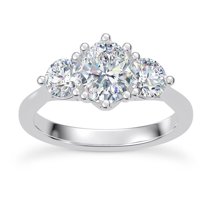 Eloya Jewel Cushion Cut 3 Stone Engagement Wedding Ring - 2 Ct Lab-Created Simulated Diamond Trilogy Ring for Women - 14K White Gold Plated Bridal Jewellery - Ideal for Proposal or Anniversary Gift