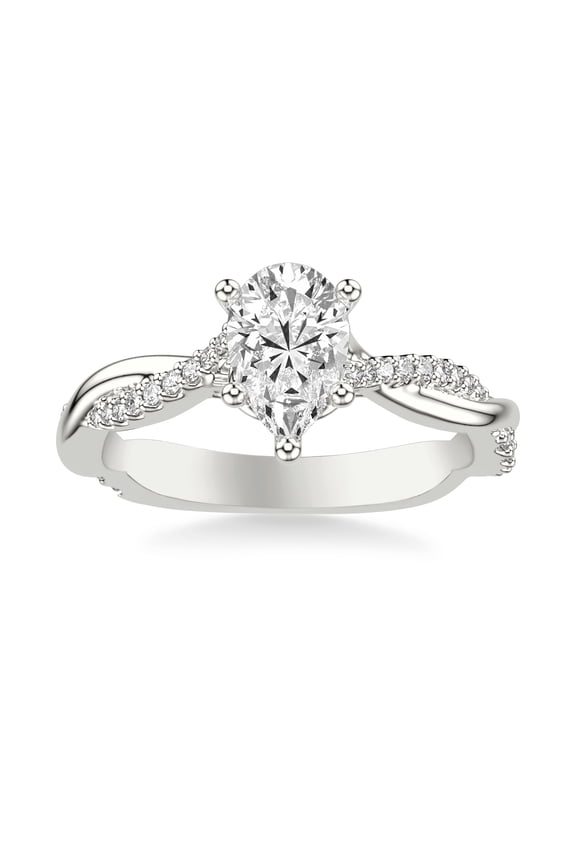 Gorgeous 1.81 Ct Pear Cut Moissanite Engagement Ring - Moissanite - 14K White Gold Plated - Split Shank and Halo Design - Perfect for Love Anniversary and Lasting Memory