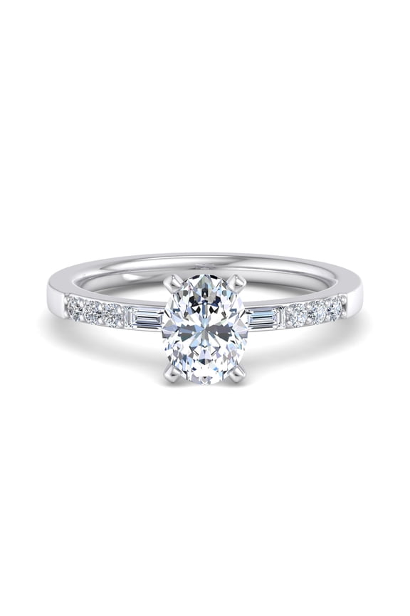 Gorgeous 1.92 Ct Oval Cut Moissanite Engagement Ring - Moissanite - 14K White Gold Plated - Solitaire with Accent Design - Perfect for Love Anniversary and Lasting Memory