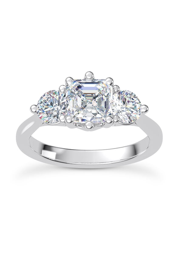 Gorgeous 2.13 Ct Asscher Cut Moissanite Engagement Ring - Moissanite - 14K White Gold Plated Ring - 3 Stone Design Ring - Perfect for Love Anniversary and Lasting Memory