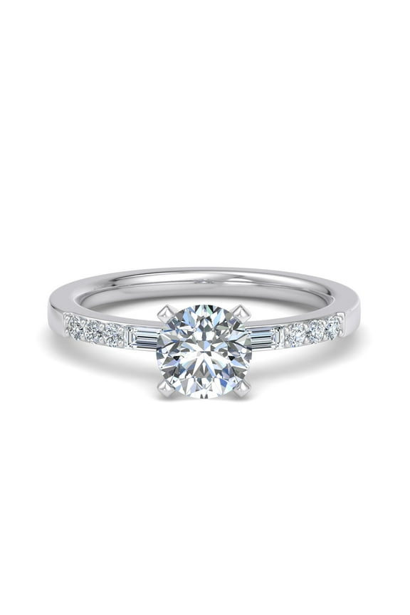 Gorgeous 2.13 Ct Round Cut Moissanite Engagement Ring - Moissanite - 14K White Gold Plated - Solitaire with Accent Design - Perfect for Love Anniversary and Lasting Memory