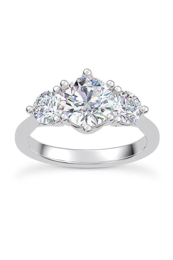 Gorgeous 2.13 Ct Round Cut Moissanite Engagement Ring - Moissanite - 14K White Gold Plated - Three Stone Design Ring - Perfect for Love Anniversary and Lasting Memory