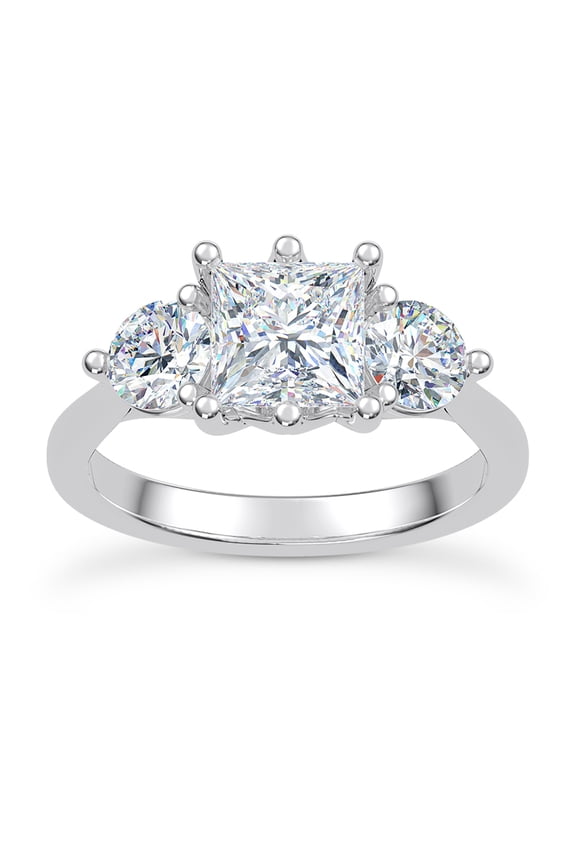 Gorgeous 2.24 Ct Princess Cut Moissanite Engagement Ring - Moissanite Ring - 14K White Gold Plated Ring - Three Stone Design Ring - Perfect for Love Anniversary and Lasting Memory