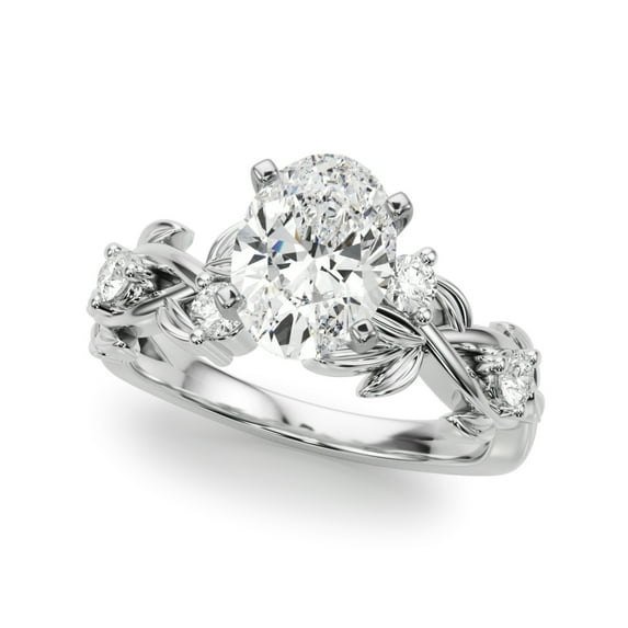 Eloya Jewel Leaf Solitaire Ring for Women - 1.6 Ct Moissanite Engagement Ring - Oval Cut Stone Accent Style - 14K White Gold Plated Jewelry - Moissanite Wedding Jewelry for Women