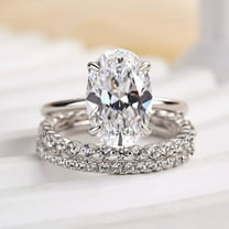 Eloya Jewel Oval Cut Hidden Halo Ring Trio Set - 2.5 Ct Lab Created Diamond in 14K White Gold Plated - Wedding Engagement Jewelry Gift