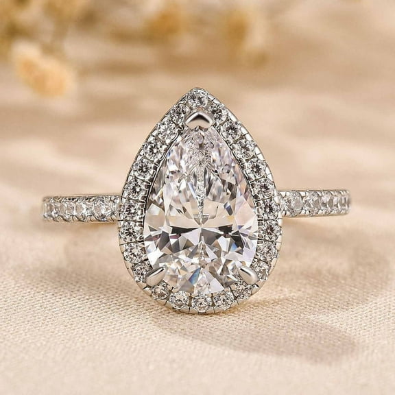 Eloya Jewel Pear Cut 1.5 Ct Simulated Diamond Engagement Ring for Women - Three Stone Prong Set Wedding Band in 14K White Gold Plated - Ideal for Anniversaries