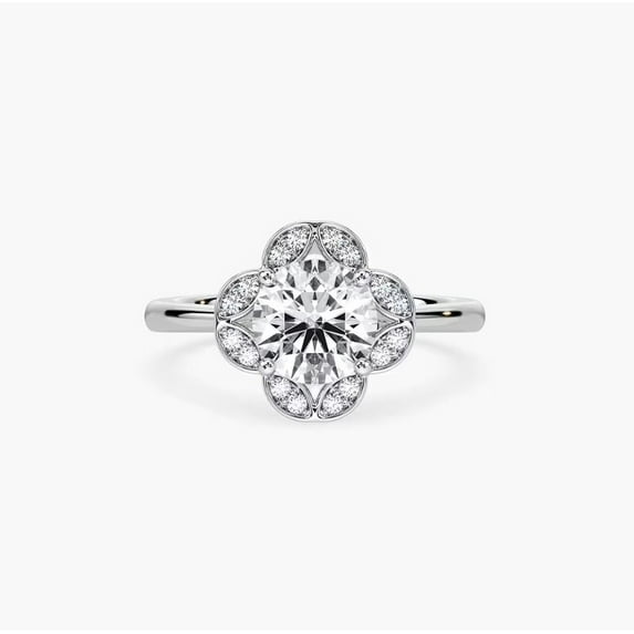 Eloya Jewel Round Cut 1.49 Ct Moissanite Engagement Ring - 14K White Gold Plated Classic Eternity Ring - Beautiful Wedding Ring for Her - Perfect Proposal Gift for Daily Wear Moissanite Ring