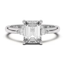 Eloya Jewelry Emerald Cut 3 Stone Engagement Wedding Ring - 14K White Gold Plated Trilogy Ring - 2 Ct Moissanite Bridal Jewellery - Perfect for Wedding or Special Occasion Gifts