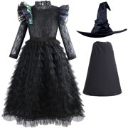Girls Female Halloween Witch of Dresses with Cape&Hat, Size 7-8