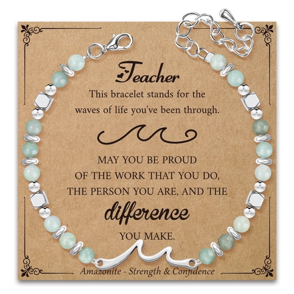 Elphaba Galinda Amazonite Wave Bracelets for Teacher - Appreciation Inspirational Gifts for Teachers - Birthday Christmas Day Office Gifts for Coworker