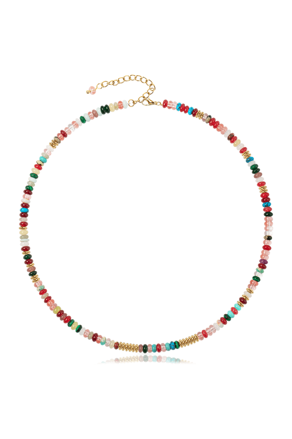 Beaded Gemstone Necklace for Women: Colorful Boho Bead Choker Natural Healing Stone Necklaces for Stress Relief - Handmade Jewelry for Summer Beach Best Birthday Christmas Gifts