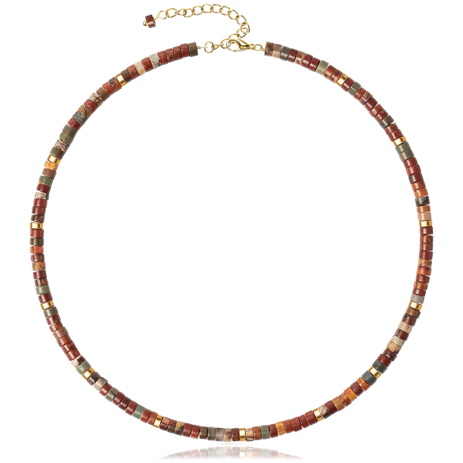 Beaded Gemstone Necklace for Women: Natural Healing Red Creek Jasper Necklaces for Stress Relief - Boho Bead Choker Handmade Jewelry for Summer Beach Gifts