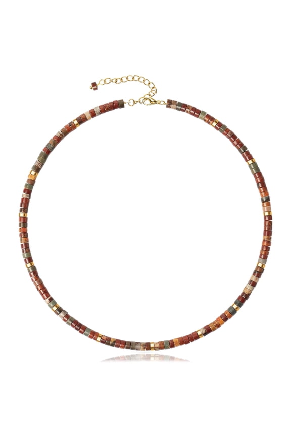 Beaded Gemstone Necklace for Women: Natural Healing Red Creek Jasper Necklaces for Stress Relief - Boho Bead Choker Handmade Jewelry for Summer Beach Gifts