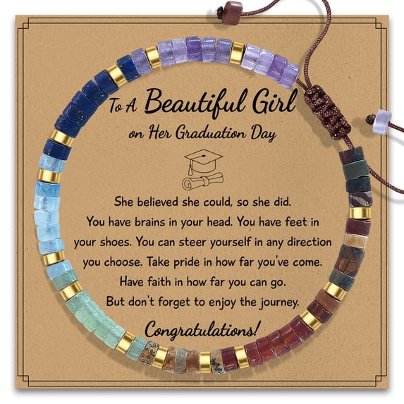 Elphaba Galinda Graduation Gifts for Her: Adjustable Natural Rainbow Stone Bracelet with Grad Cap Card for Friend Daughter Sister Granddaughter - Class of 2026