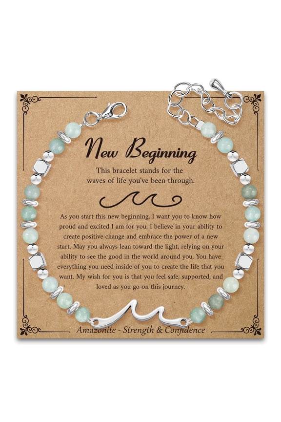 Inspirational Wave Bracelet Gifts for Women: Healing Amazonite Bracelets with Positive Affirmations - Get Well Soon Gift for Mom Aunt Daughter Best Friends Sister