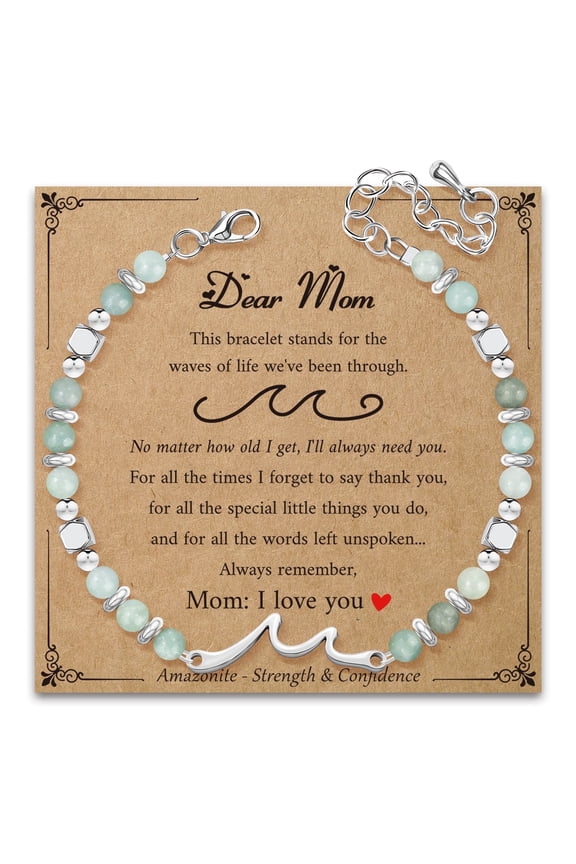 Mother's Day Gifts for Mom - Amazonite Wave Bracelet Birthday Gifts for Mom - Funny Birthday Presents from Daughter Son