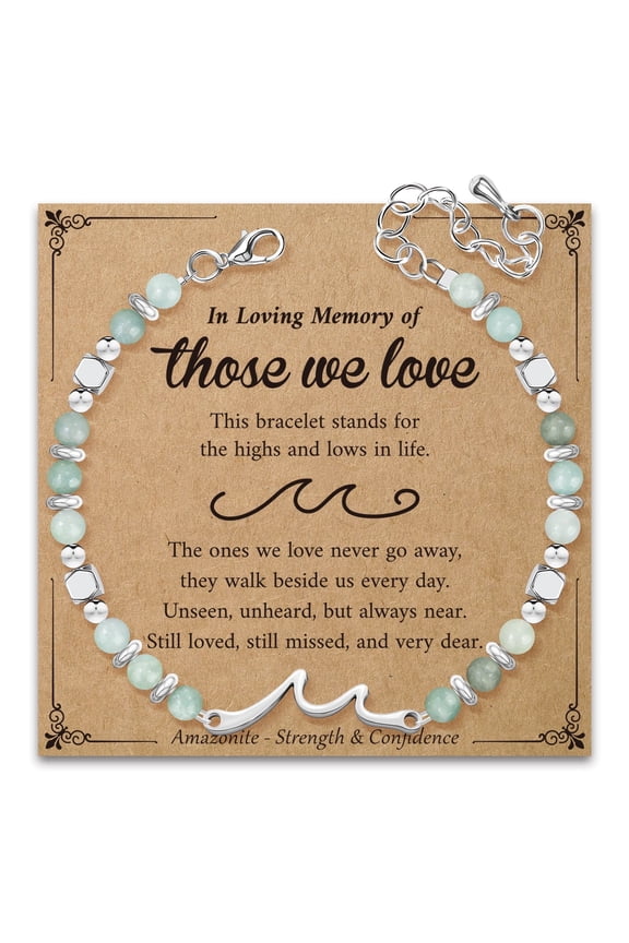 Sympathy Gifts for Loss of Loved One: Amazonite Bracelet with Wave as Memorial Bereavement Condolence Funeral Gifts - In Memory of Grand parents Mom Dad Son Husband Miscarriage