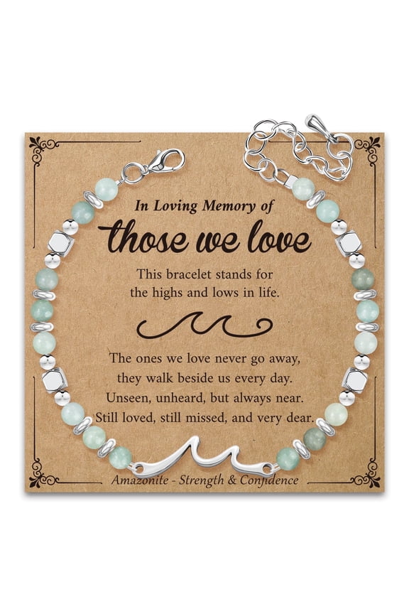 Sympathy Gifts for Loss of Loved One: Amazonite Bracelet with Wave as Memorial Bereavement Condolence Funeral Gifts - In Memory of Grand parents Mom Dad Son Husband Miscarriage