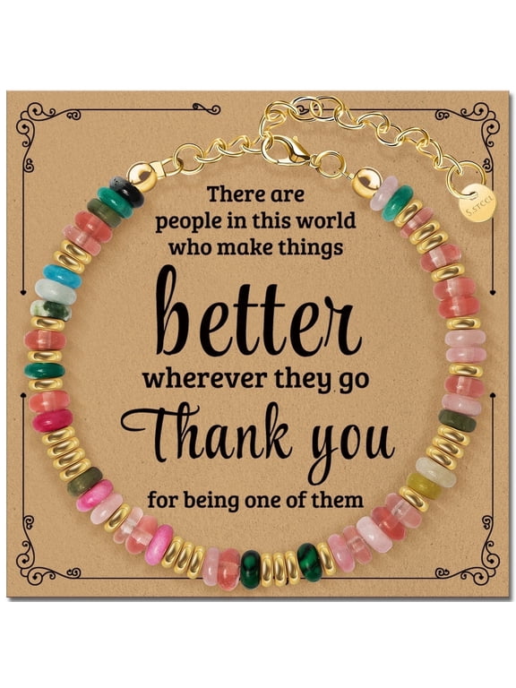 Thank You Gifts for Women: Colorful Gold Bracelets for Friends Coworkers Employee Boss Lady Manager Colleague - Stack Bangle Beaded Stone Jewelry