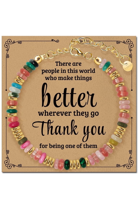 Thank You Gifts for Women: Colorful Gold Bracelets for Friends Coworkers Employee Boss Lady Manager Colleague - Stack Bangle Beaded Stone Jewelry