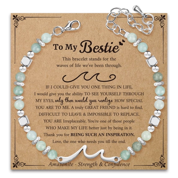 Elphaba Galinda Wave Bracelet Gifts for Women: Healing Amazonite Bracelets with Positive Affirmations - Get Well Soon Gift for Best Friends Sister