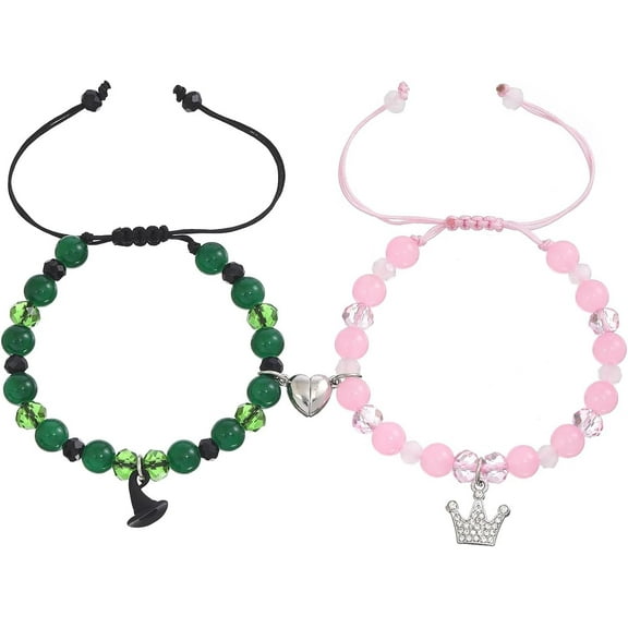 Elphaba Glinda Friendship Matching Bracelets - Wicked Musical Merch Witch Hat Crown Wand Heart Charm Necklaces - BFF Couple Accessories Christmas Valentine's Day Gift Set of 2