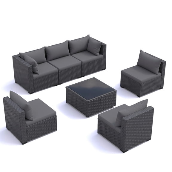 ELPOSUN 7 Pieces Patio Furniture Set, Outdoor Furniture Sectional Rattan Sofa for Backyard Garden Dark Grey