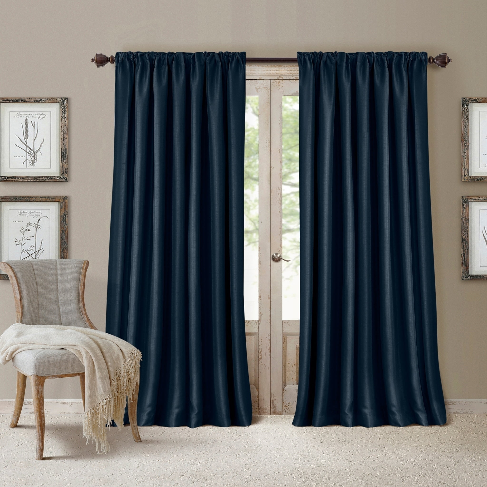 Navy Faux Silk Blackout Room Darkening Window Panel