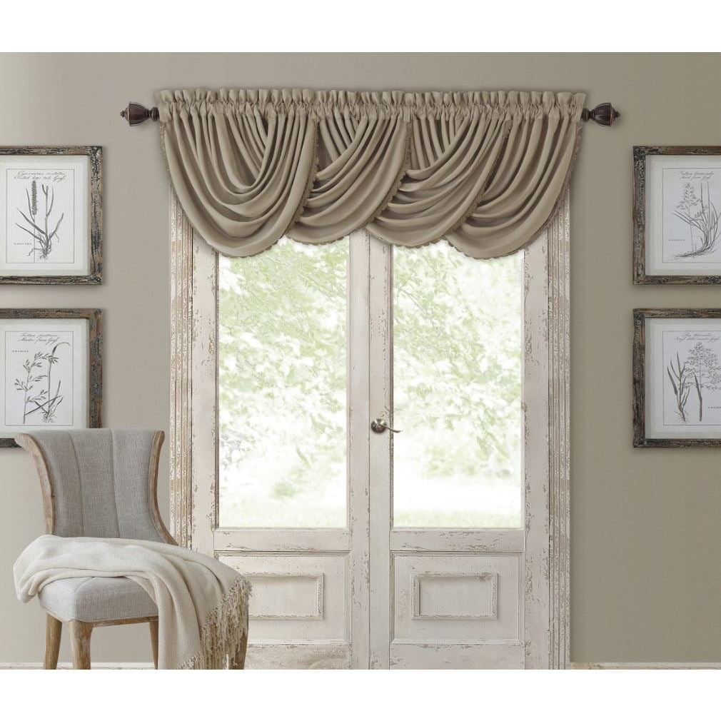 Taupe Polyester Room Darkening Waterfall Valance