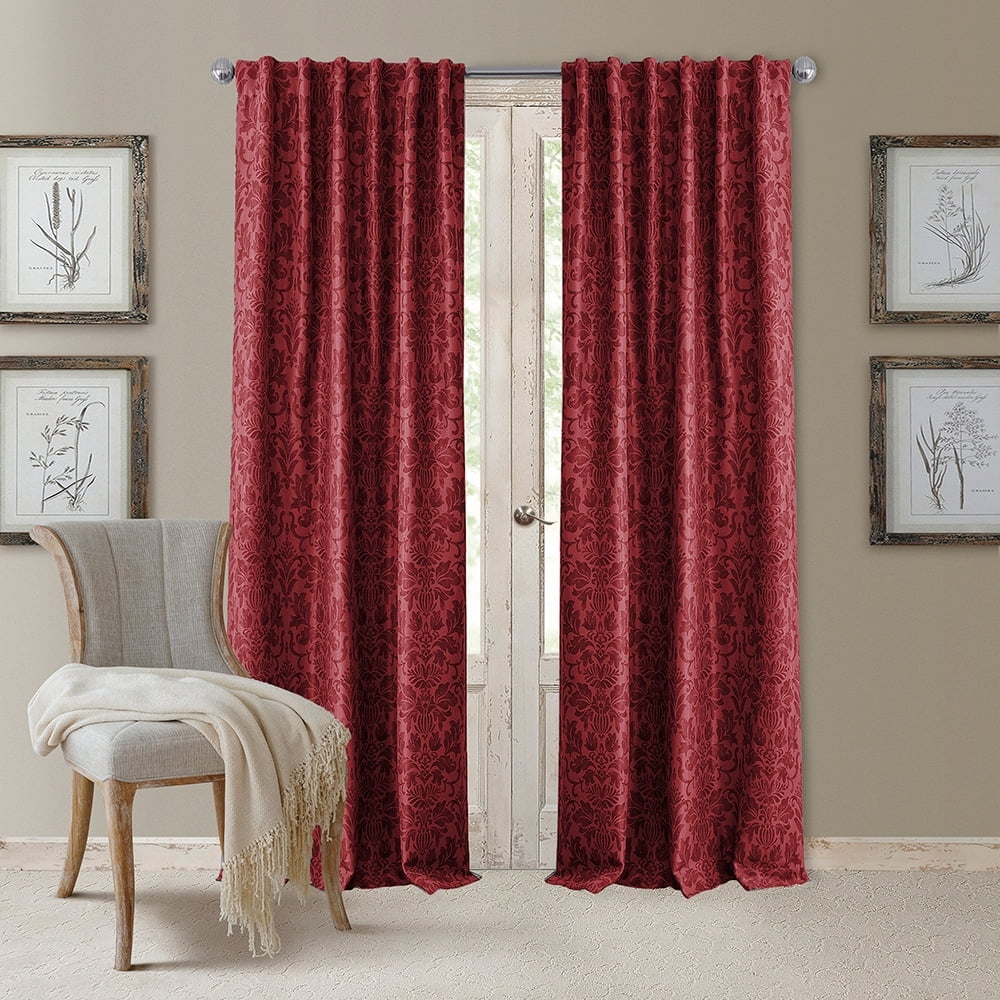 Rouge Red Floral Damask Blackout Window Curtain Panel - 52" x 95"
