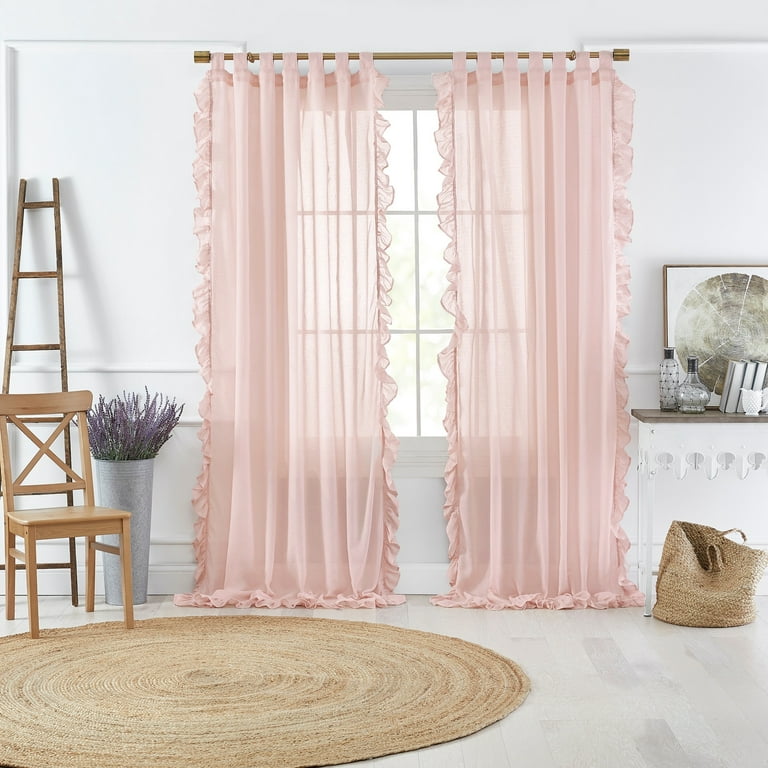 Elrene Bella Tab Top Ruffle Sheer Window Curtain Pale Pink 52 X84 84 Inches Com