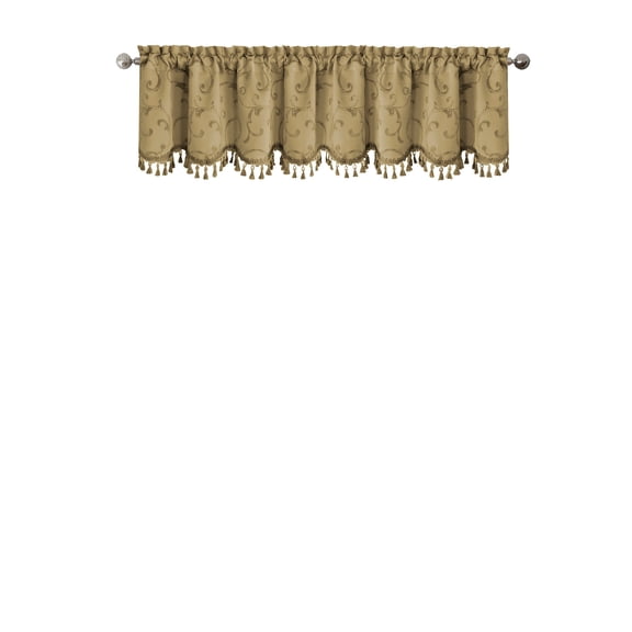 Elrene Home Fashions Mia Beaded Scallop Valance, Gold, 52" x 19"