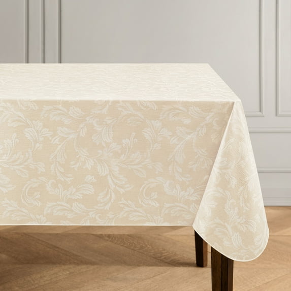 Elrene Camile Floral Scroll Damask Pattern Vinyl Indoor/Outdoor Tablecloth 52" Square - Ivory