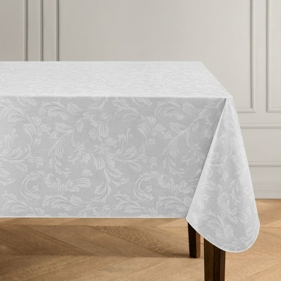 Elrene Camile Floral Scroll Damask Pattern Vinyl Indoor/Outdoor Tablecloth 60x120 - Gray/White