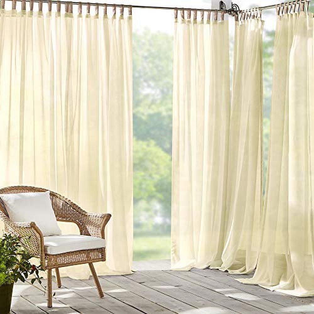 Natural Sheer Polyester Tab Top Ground Length Curtain Panel