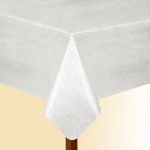 Elrene Home Fashions Embossed Vinyl Cushioned Flannel Backing Tablepad, White, 52" x 144"