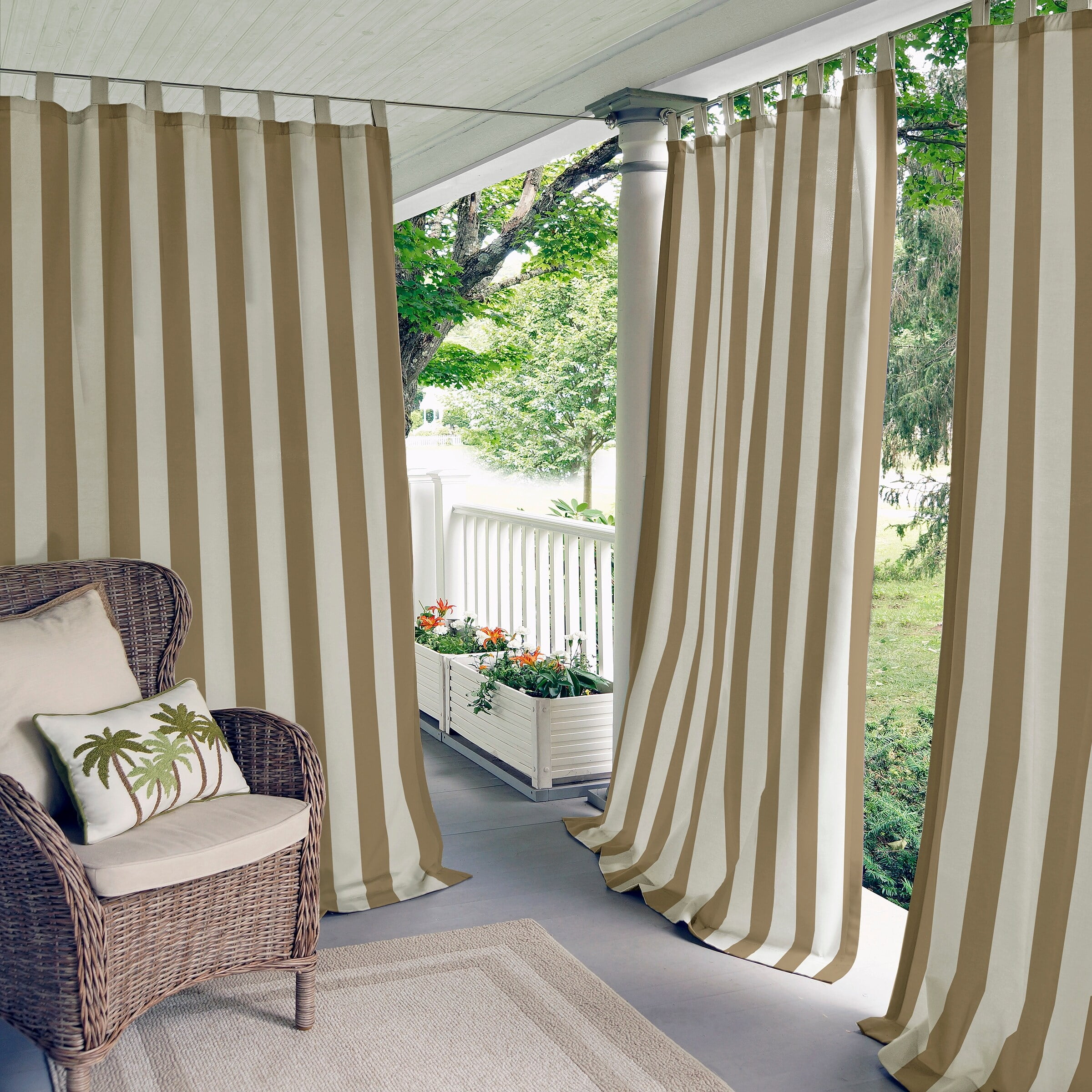 Elrene  Highland Stripe Indoor/ Outdoor Single Curtain Panel Natural 84 Inches