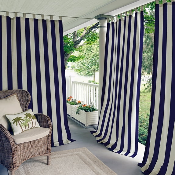 Elrene Highland Stripe Indoor/ Outdoor Single Curtain Panel navy 108 Inches