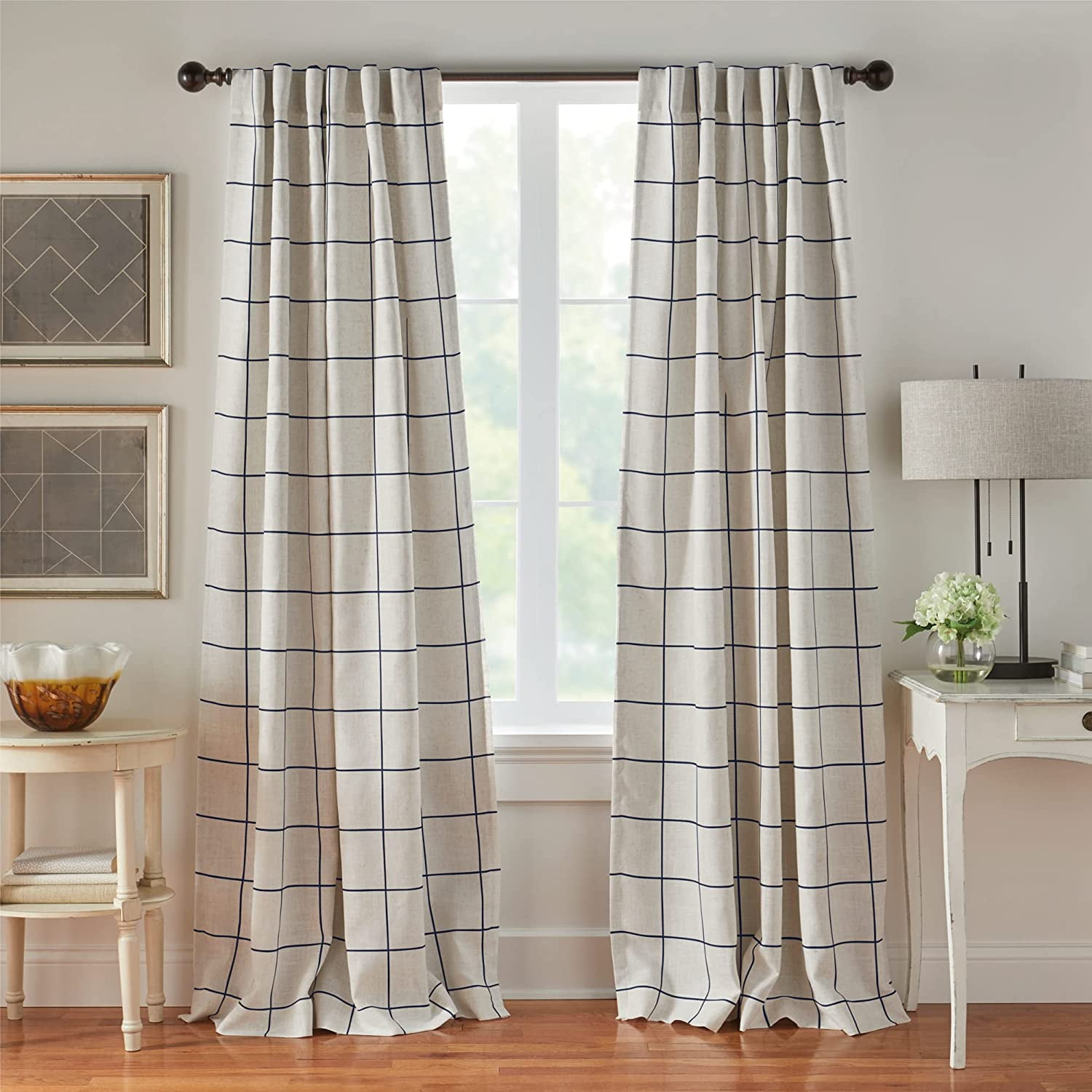 Elrene Home Fashions Brighton Windowpane Plaid Blackout Window Curtain, Living Room and Bedroom Drape with Rod Pocket Tabs, 52" x 84", Indigo, 1 Panel 52 in x 84 in Indigo
