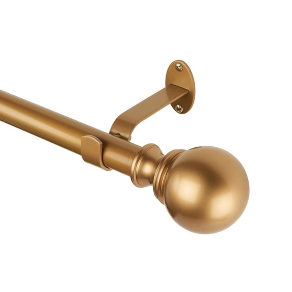 Elrene Home Fashions Cordelia Single Curtain Rod with Globe Ball Finial, Soft Gold, 86" x 120"