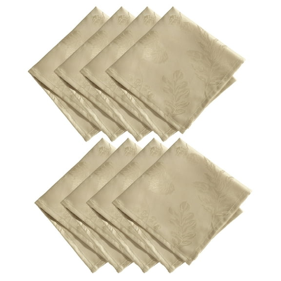 Elrene Home Fashions Elegant Woven Leaves Jacquard Damask Napkin Set of 8 , 17"x17", Taupe