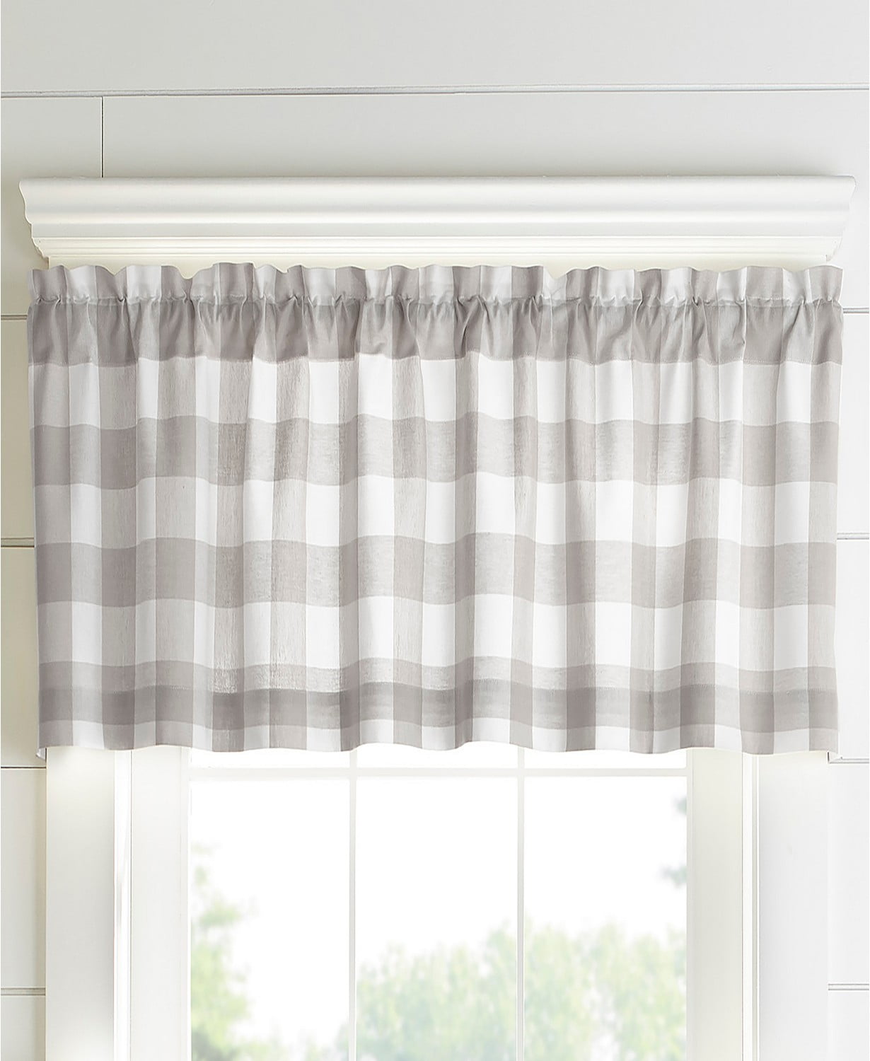 Gray and White Cotton Buffalo Check Window Valance, 60" x 15"