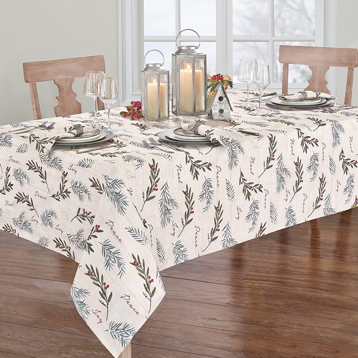 Holiday Floral Print Christmas Tablecloth, 60" x 102", Multi-Color
