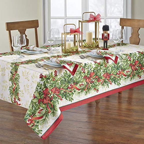 Elrene Home Fashions Holly Traditions Fabric Tablecloth, 60" x 144" Oblong/Rectangle, Multi