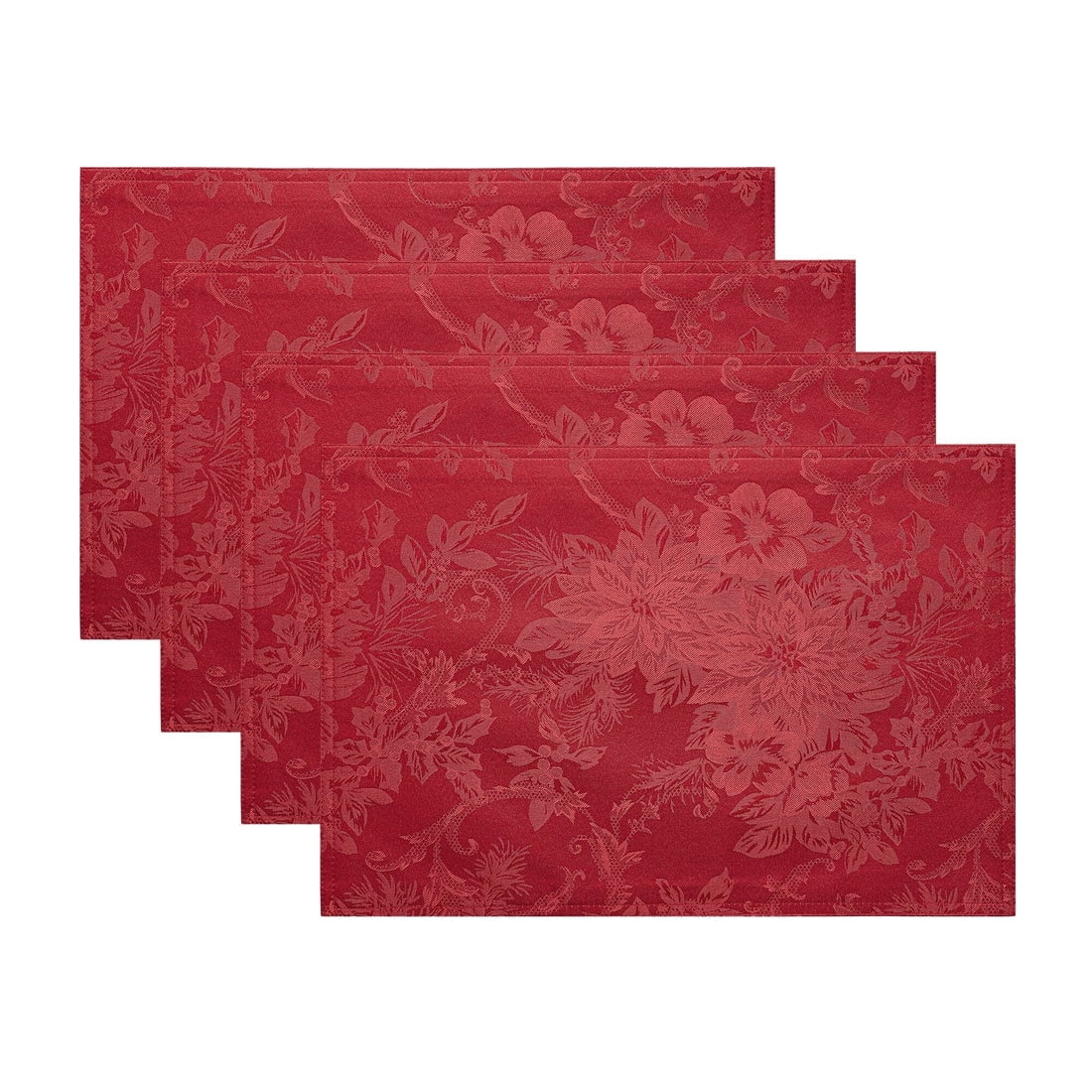 Red Jacquard Poinsettia Holiday Placemats Set of 4