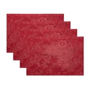 Threadmade Poinsettia Elegance Jacquard Holiday Placemat, Red - 13"W x 19"L